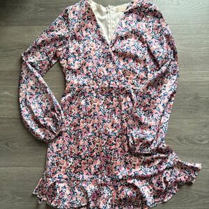 Altared State Floral Print Ruffle Wrap Dress Long Sleeve